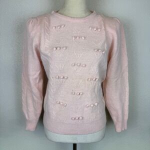 VTG 90's Marnie West Pink Angora Rabbit Hair Lambswool Blend Knit‎ Puff Sweater